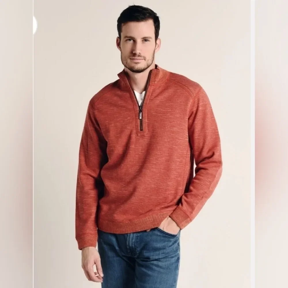 Tommy Bahama Mens XXL Half Zip Pullover Sweater Red Embroidered Logo Casual